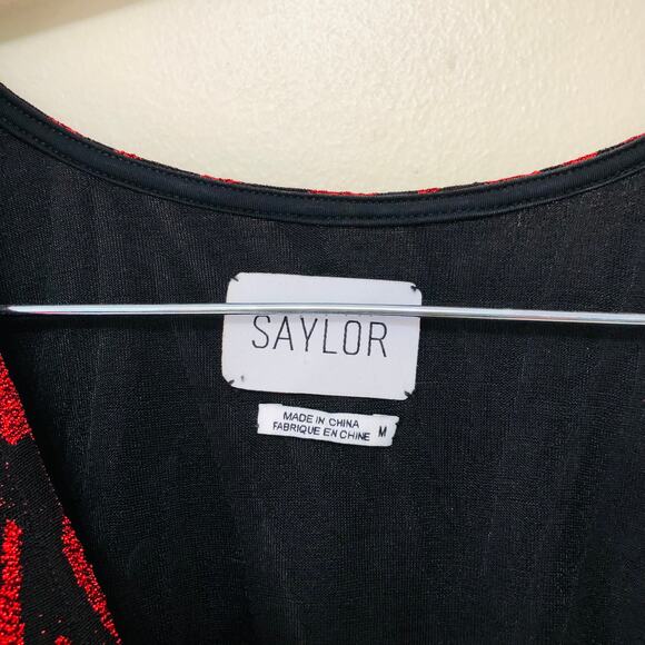 Saylor Soumin Metallic Ruby Red Black Zebra Jacquard Mini Dress Women's Size M - Picture 8 of 9